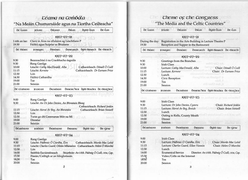 Information on The Celtic Congress at University College Dublin in Ireland 1997