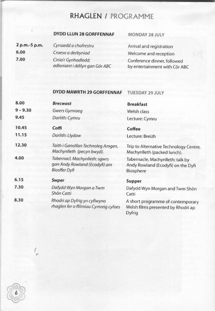 Information on The Celtic Congress at Aberystwyth in Wales 2008